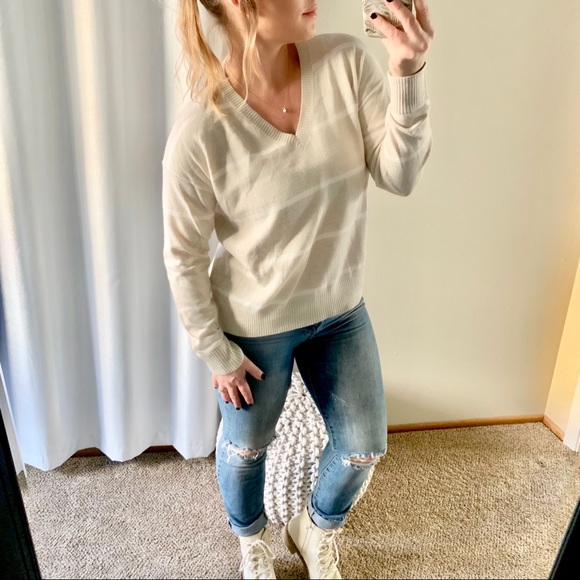| loft • bridgette neutral stripe sweater • small | - Picture 5 of 7